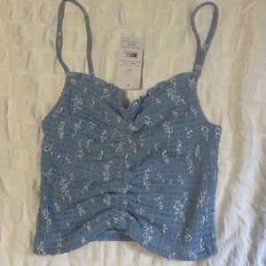 NWT New Look Smocked Blue Floral Tank Top - US 6